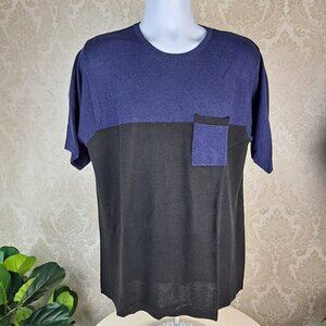 Brandini Size Large Blue/Black Short Sleeve Sweater Chest Pocket EUC